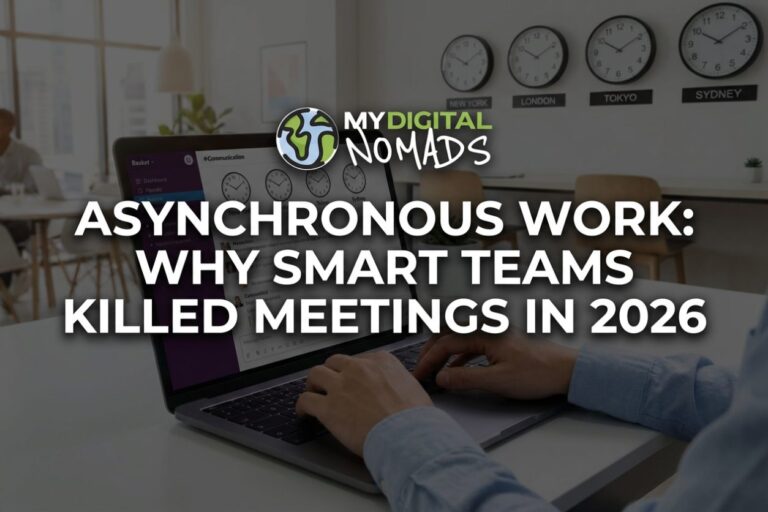 Asynchronous work - remote worker responding to messages on laptop with multiple time zone clocks